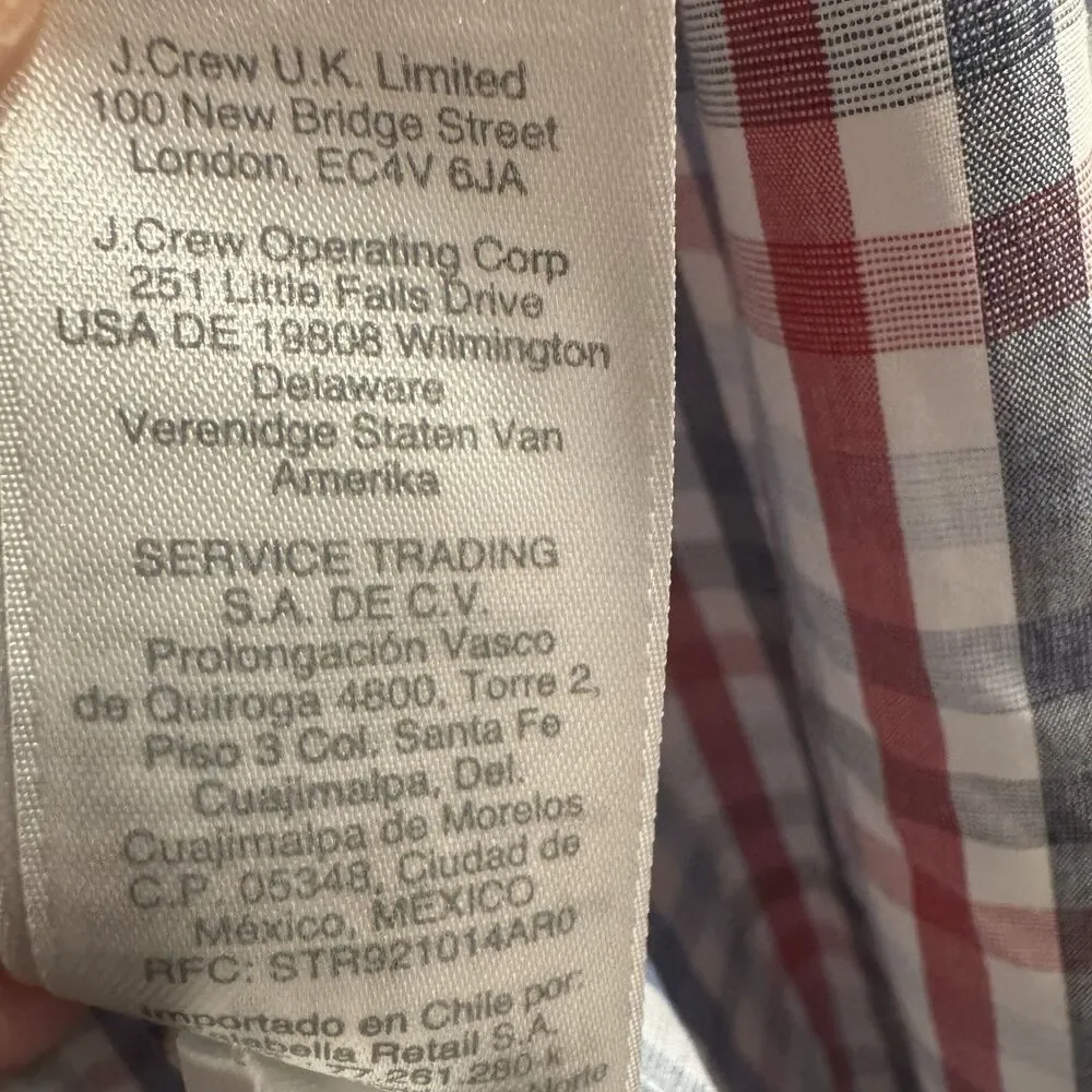 J.Crew Flex Washed Plaid Button Down Shirt Red Blue White Gingham Shirt XL